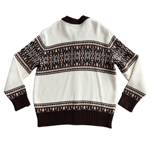 Vintage 90s St Michael Crew Neck Full Zip Fair Isle Cardigan Fishermans Sweater - Picture 2 of 15